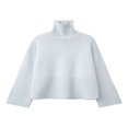 thumbnail image 4 of Women‘s Mock neck Sweaters Casual Long Sleeves Striped Print Color Block/Solid Color Side Split Loose Fit Knitted Tops, 4 of 5