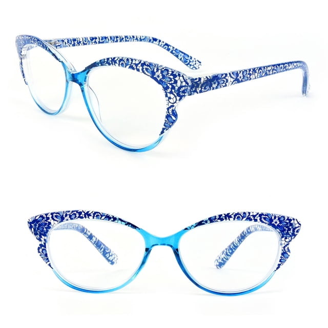 Lunettes de Lecture pour Femmes Mode à Charnières à Ressort Monture Oeil de Chat Bleu (+1,75)