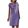 thumbnail image 2 of Fshaion Robe d'Été pour Femmes 2024 Grande Taille Nouvelle Allure Élégante Col Rond à Nouer Manches Courtes Couleur Unie Coton Coton Lin Robe Liquidation Moins de 10!, 2 of 6