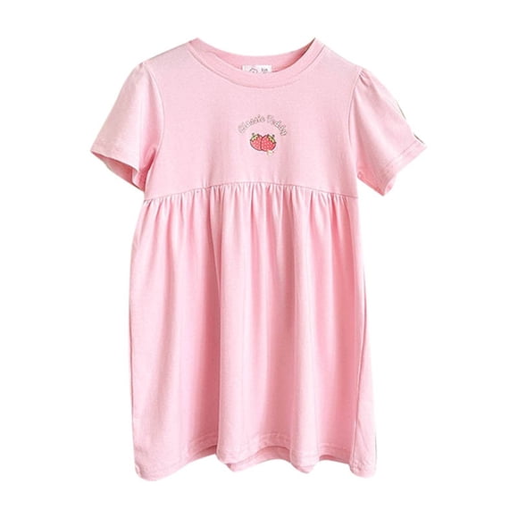 Toddler Girl Dress Kids Toddler Girls Summer Cute Floral Print Round Neck Short Sleeve Casual Dress Robe Fille Pink 7 Years-8 Years