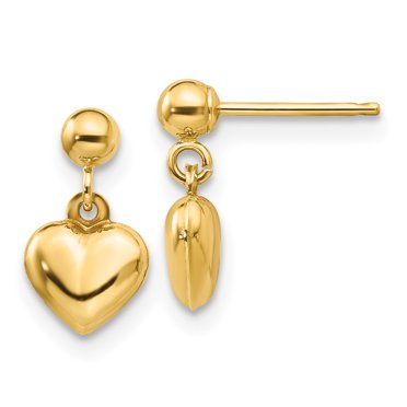 Boucles d'Oreilles Pendantes en Or Jaune 14K Madi K Cœur Bombé