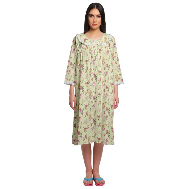 Moomaya Robe de Nuit d'Allaitement en Coton à Col Rond Imprimée pour Femmes