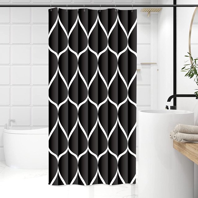Black Stall Half 36 x 72 Inch Cloth Shower Curtain, Waterproof Design and Polyester, Quick-Drying, Heavy Duty Small Shower Curtains Set for Bathroom, Durable and Washable with 8 Metal Hooks
