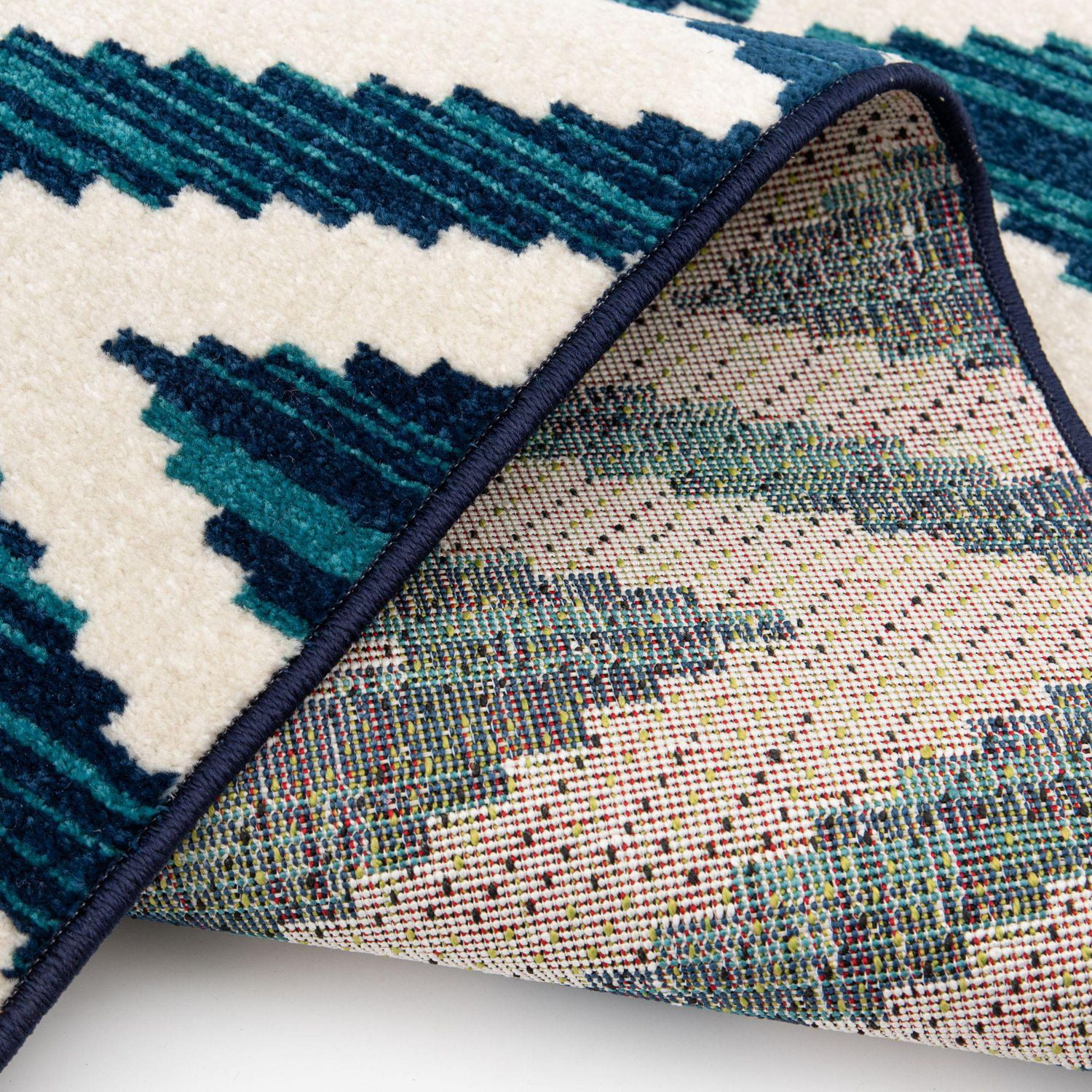 Tapis d'intérieur/extérieur tissé Tropicana crème et bleu saphir 5x7, recommandé pour patio, vestibule, véranda, salle à manger