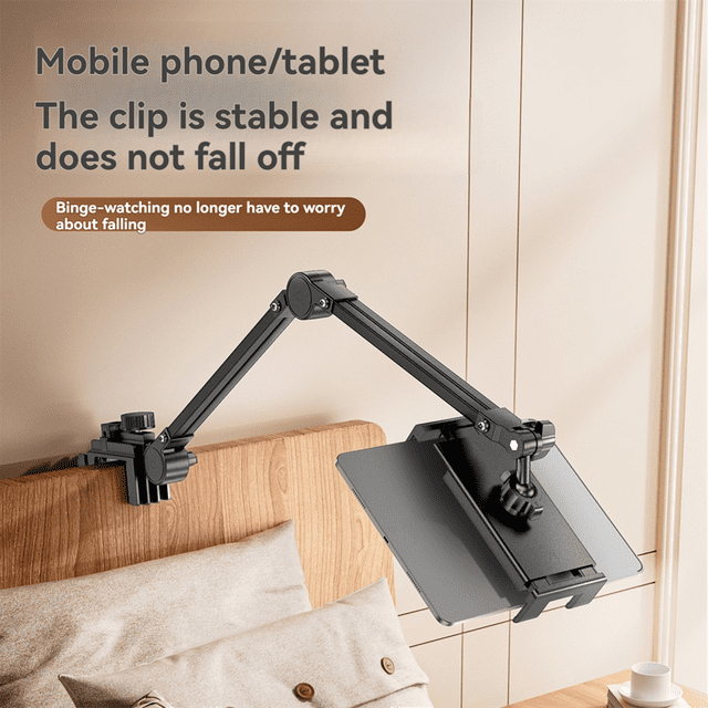 Support de Tablette Réglable pour Lit, Bras Long Rotatif, Support de Bureau en Métal pour Tablette, Pince pour 4,7-10,2 Po pour Tablette
