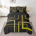 thumbnail image 2 of Abstract Geometry King Comforter Set 7-Piece Rectangle Square Bedding Comforter Sets, Black and Yellow Bed in a Bag Modern Minimalist Bedding Set, Aesthetic Bed Sheets Set Kids Teens Room Decor, 2 of 6