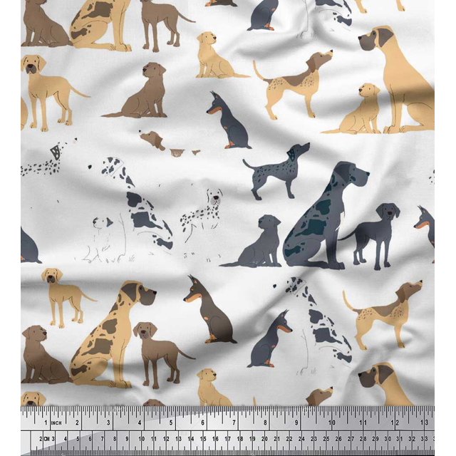 Soimoi White Cotton Poplin Fabric Mix Dog Print Fabric by Yard 42 Inch Wide
