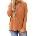 thumbnail image 4 of Women Side Split Hem V Neck Long Sleeve Pocket Pullover Shirt, 4 of 7