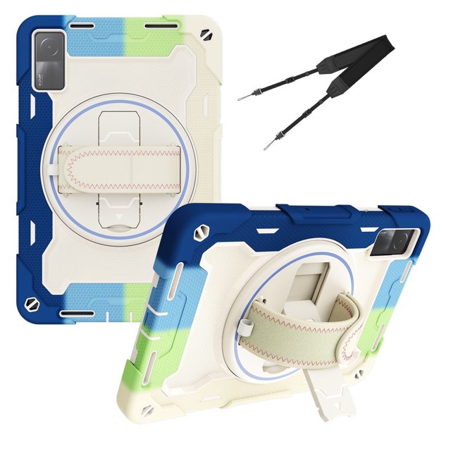 XYX 3in1 Rotating Stand Case for Xiaomi Redmi Pad 10.6 inch Released 2022 with Hand/Shoulder Strap, Shockproof Rugged, Colorful Blue