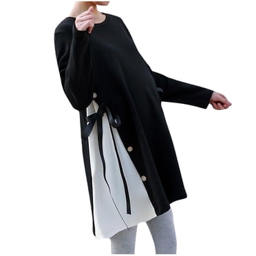 Drppepioner Women's Plus Size Solid Color Maternity Top Long Sleeved Maternity Top maternity dress Black