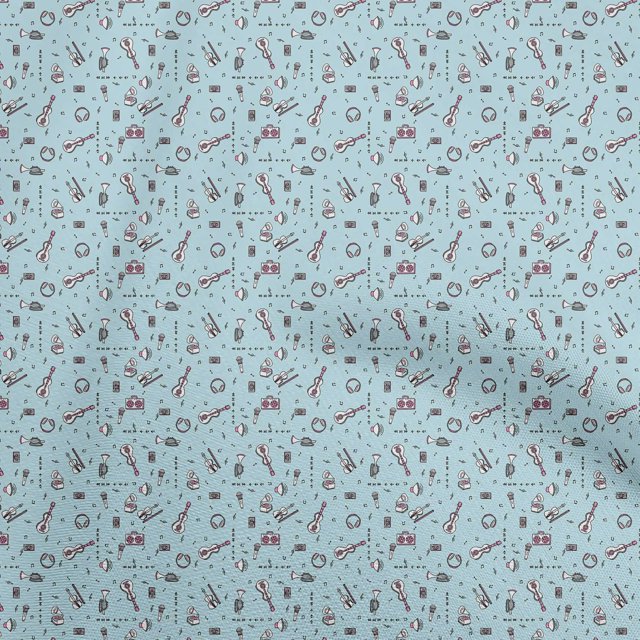 oneOone Cotton Cambric Light Blue Fabric Musical Instruments Sewing Material Print Fabric By The Yard 42 Inch Wide