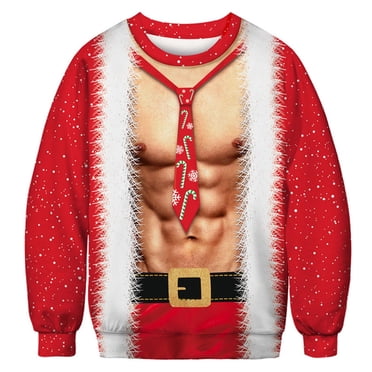 CEHVOM Men's Christmas Jumper Ugly Christmas Shirt Men Funny Christmas 3D Print Long Sleeve Pocket Sweatshirt