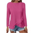 thumbnail image 4 of Plebaso Women's Long Sleeve Eyelet Tops Crew Neck Ruffle Blouses Dressy Irregular Hem Womens Spring Shirts, 4 of 7