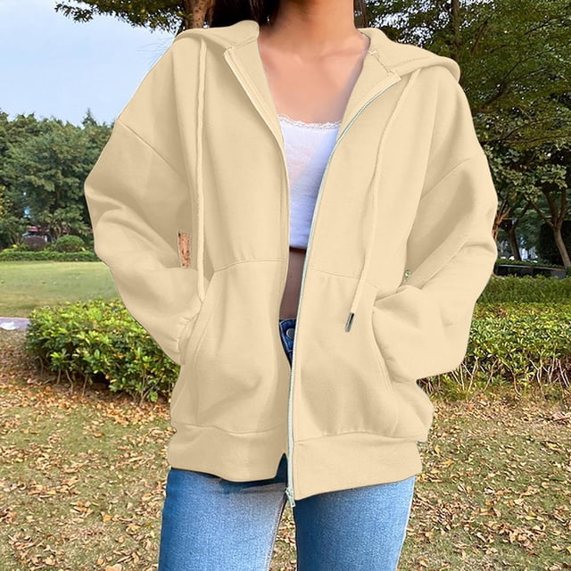 Chandails à Capuche Zippés pour Femmes Rabais de 50 % en Liquidation Blouse Mode Manches Longues Hauts Chandail Poches à Capuche