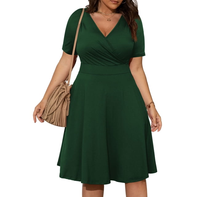 EGNMCR Robes de Vacances pour Femmes Robe Décontractée Grande Taille Col en V Manches Courtes Boho avec Poches