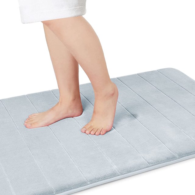 ORUYROP Memory Foam Bath Mat Large Size, Soft and Comfortable, Super Water Absorption, Non-Slip, Thick, Machine Wash, Easier to Dry for Bathroom Floor Rug (44 x 24 Inch, Silver)