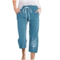 thumbnail image 2 of Simua Linen Capris for Women Elastic Waist Summer Loose Wide Leg Trousers, 2 of 4