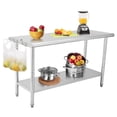 thumbnail image 1 of Table de Travail en Acier Inoxydable NSF - 60x24x35 Pouces - Tablette Inférieure Réglable, Support à Déchets Amovible, Bord Courbé, Sans Roulettes, Sans Dossier, pour Restaurant, Boulangerie et Garage, 1 of 8