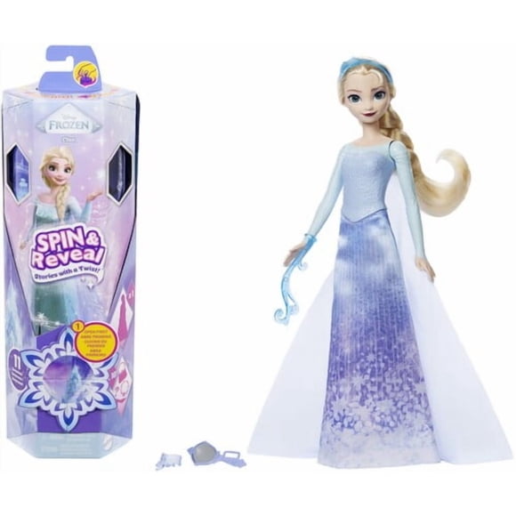 Disney Frozen Spin & Reveal Elsa Fashion Doll & Accessories with 11 Surprises from Disney Movie
