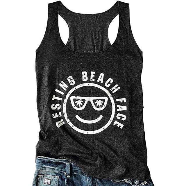 YourTops Women Resting Beach Face Tank Top (XL, Dark Grey)