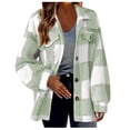 thumbnail image 1 of Timegard Womens Jacket Plus Size Plaid Stand Collar Button down Fleece Hooded Jacket Winter Fuzzy Warm Coat, 1 of 4