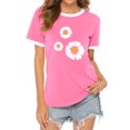 thumbnail image 1 of Women Floral Daisy Print Color Block Short Sleeve Crew Neck Summer Tee Shirt, 1 of 3