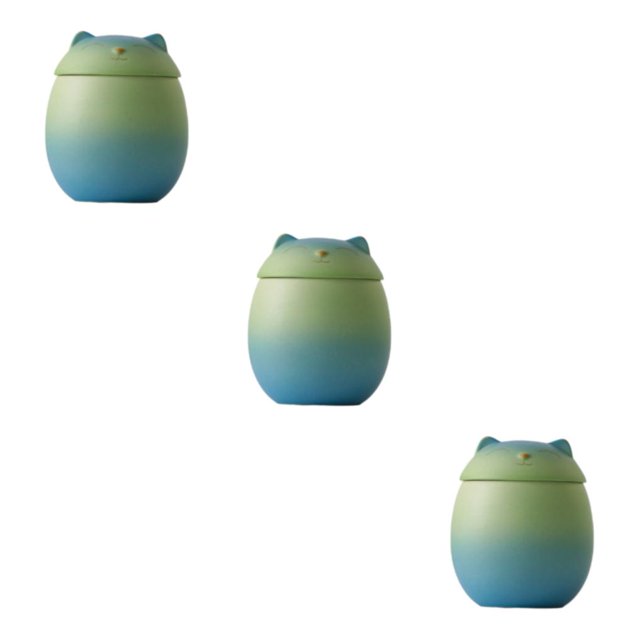 Baohd Large Capacity Ceramic Canisters Cute For Wide Application Sturdy And Durable Ceramics Cat Form Ceramic Tea Jars blue-green 150ml 3Set