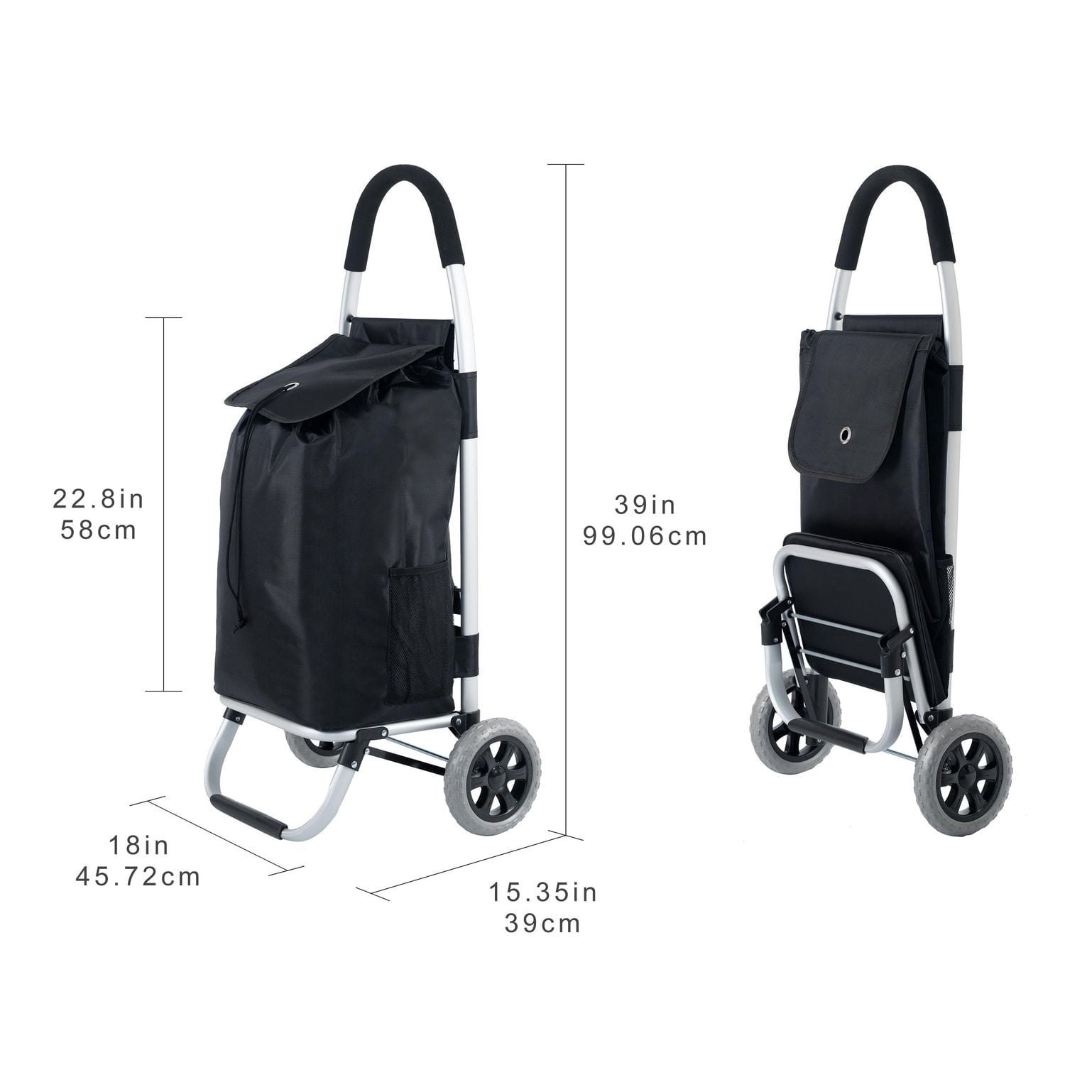 Chariot de course de luxe à 1 compartiment Mainstays avec cadre en aluminium, chariots, chariot utilitaire pliable et chariot d'épicerie pliable avec sac en polyester