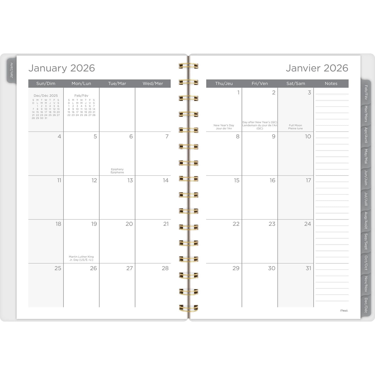 Agenda hebdomadaire Mead® Greyson Floral 2026, petit format, couverture transparente en polyéthylène