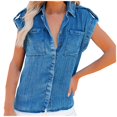 thumbnail image 1 of Hauts de Printemps pour Femmes Amincissant Couleur Unie Rétro Chemise en Denim à Manches Courtes pour Femmes A m, 1 of 5