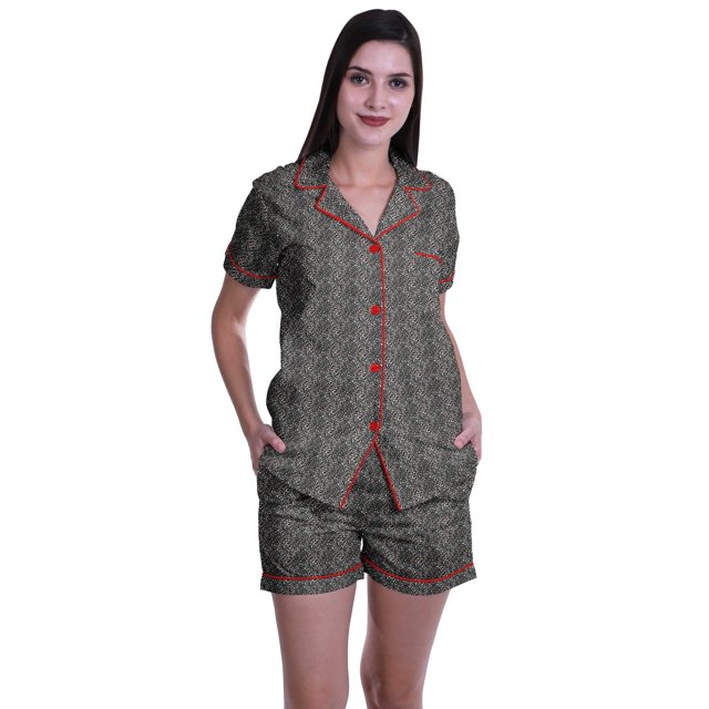 Moomaya Pyjama pour Femmes Imprimé, Ensemble Deux Pièces à Col Cranté avec Short