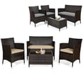 thumbnail image 1 of Costway 4PCS Patio Wicker Furniture Set Sofa Chair with Brown & Grey Cushion Covers Garden, 1 of 10