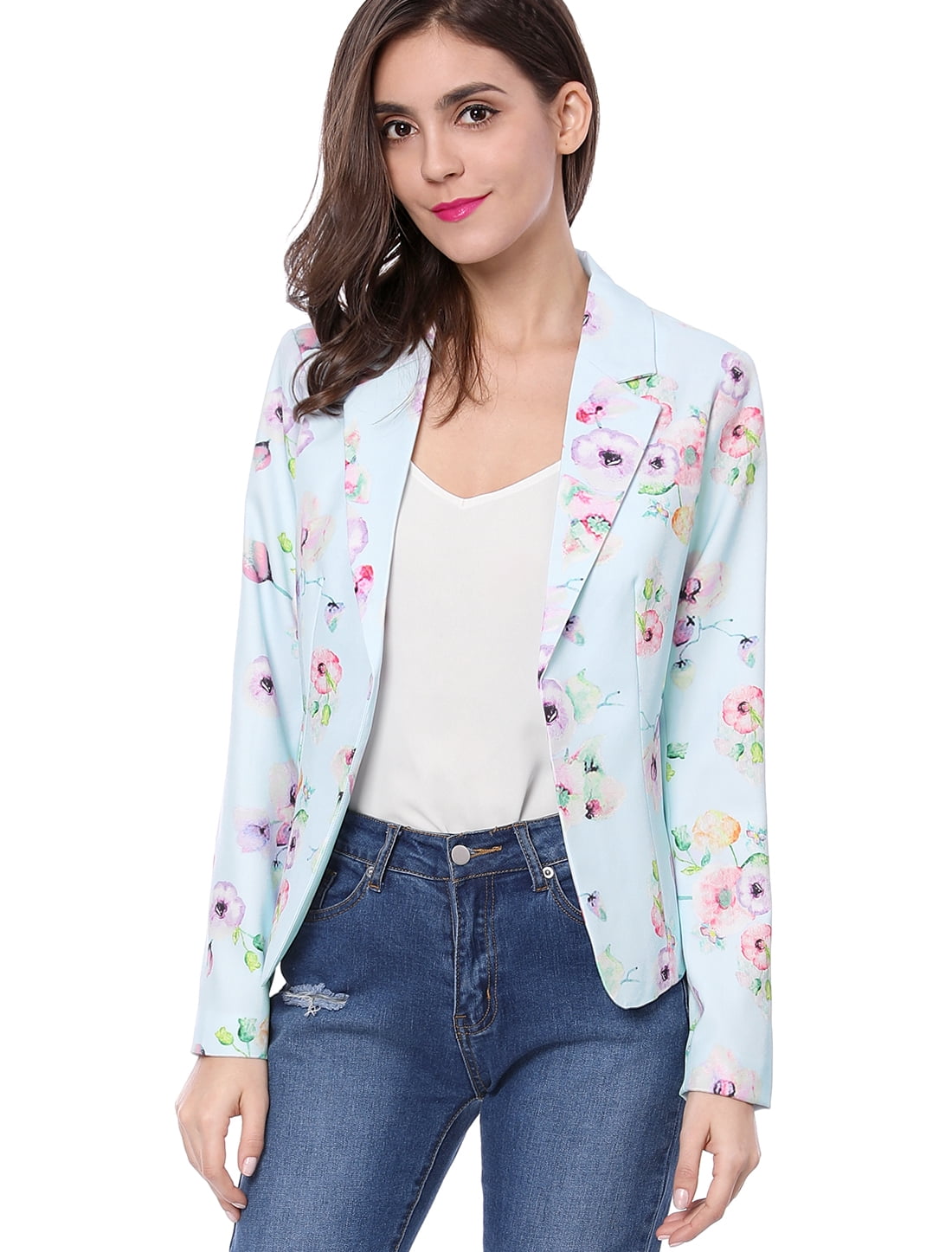 INSPIRE CHIC Blazer Ouvert à Revers Cranté à Manches Longues Intégrales pour Femme