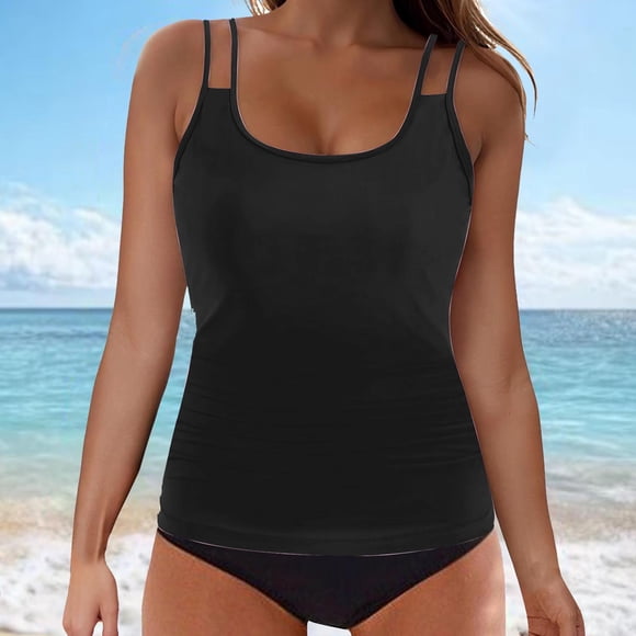 UPPADA UPPADAs 2 Piece Tankini Bathing Suits for Women Solid Crewneck High Waisted Modest Swimsuits with Shorts Comfy Beach Swimwear for Holiday Plus Size Swim Tankini Black,Xl