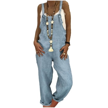 LOVZFMLL Combinaison pour Femme, Salopette Décontractée Ample Sans Manches à Bretelles avec Poche Combinaison Bleu Pâle, L