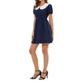 thumbnail image 4 of INSPIRE CHIC Robe au-Dessus du Genou pour Femme à Col Peter Pan Contrastant, Manches Bouffantes, Coupe Ajustée et Évasée, TG Bleu Marine, 4 of 5