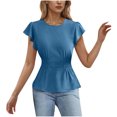 thumbnail image 1 of Zpanxa Women's Chiffon Blouse with Flutter Ruffle Sleeves and Fitted Waist, Solid Color Top, 1 of 4