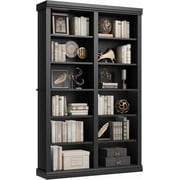 74.5" Tall Bookshelf with Double Storage, Extra Large Bookshelf, 6 Tier Double Wide Bookshelves w/ 12 Cubbies, Wide Freestanding Bookcases for Livingroom Office Library (Black, Open Shelf)