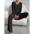 thumbnail image 4 of SUNSIOM Women’s Two Piece Outfits Set Long Sleeve V Neck Ribbed Knit Tops and Pants Set Loungewear, 4 of 6
