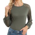 thumbnail image 3 of Pull en Tricot Fin à Col Rond pour Femmes Pull à Manches Longues avec Manches en Dentelle Ajourées, 3 of 7