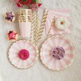 thumbnail image 4 of 8PCS Disposable 270mL Paper Cups Pink Stripes Tableware Set Ecological Degradable Dinnerware for Birthday Barbecues Camping Picnics Party, 4 of 8