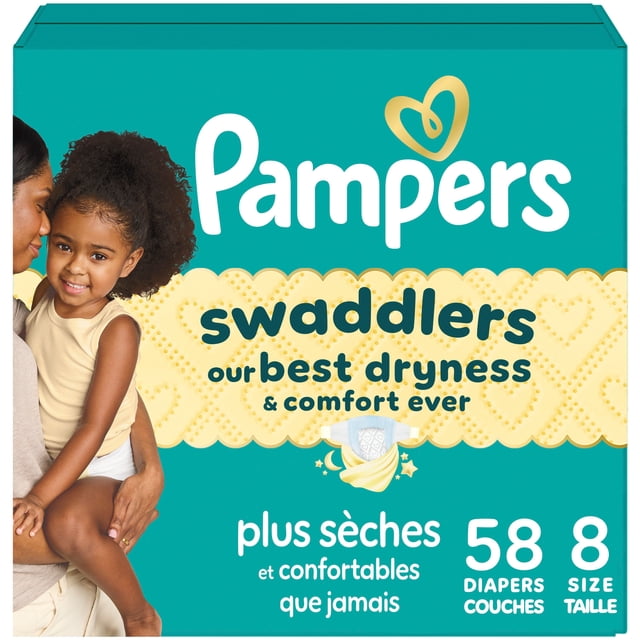 Pampers Swaddlers Couches, Taille P8 (30+ lbs), Absorbantes, Garde Bébé au Sec et à l'Aise, Couche Jetable pour Bébé Sans Danger pour la Peau