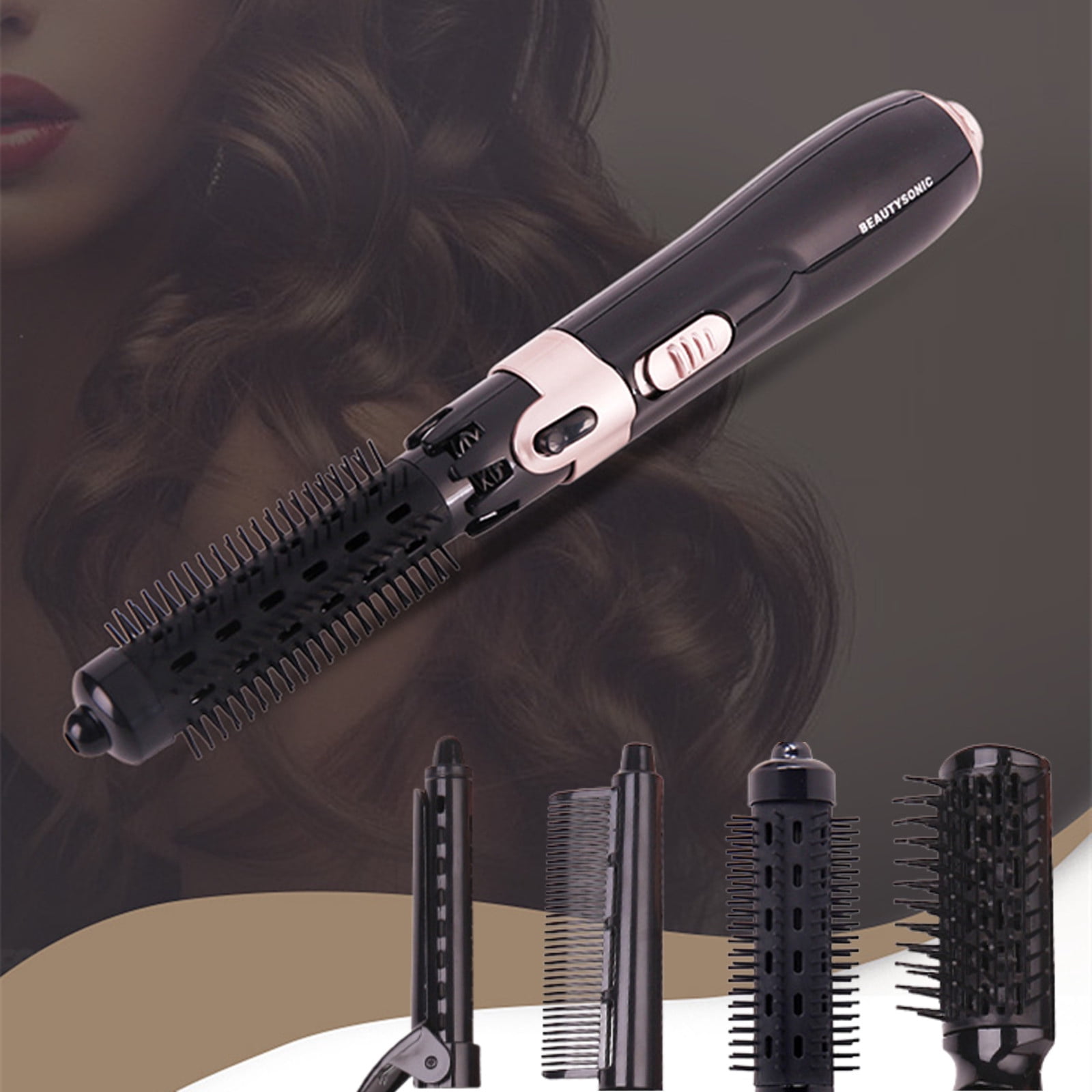 Wamans Blow Dryer with Diffuser Hairdryer with Brush,Hair Dryer and Styler,Auto Rotate Detangle Hot Brush with 4 Brush Heads for Blow Drying,Straightening,Volume and Brushing Clearance Items