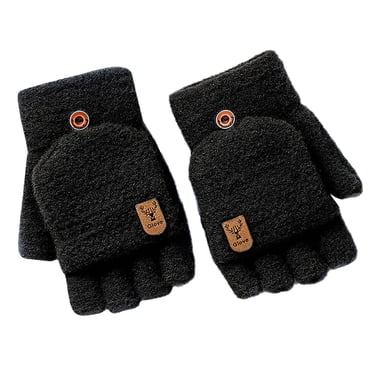 Baberdicy Gants d'Hiver Tricotés Sans Doigts Isolation Thermique Chauds Mitaines Convertibles Couvre-Gants pour Hommes Femmes Gants pour Temps Froid Noir