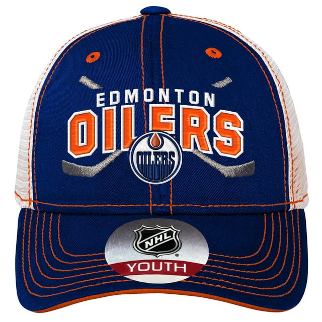 Youth Edmonton Oilers Lockup Meshback Adjustable Hat - Size Youth