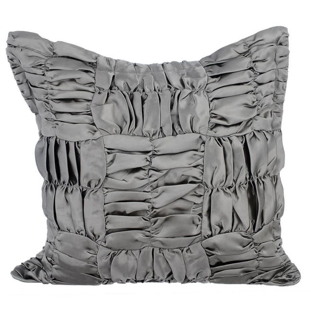 The HomeCentric Sofa Cushion Cover, Grey Designer Throw Pillow Covers For Couch Pack of 2, 16x16 inch (40x40 cm) Satin Cushion Cover With Zipper, Solid Color, Ruched, Textured, - Dreamy Grey