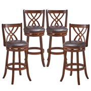 Costway Set of 4 Swivel Bar Stools Bar Height Dining Pub Chairs with  Rubber Wood Legs