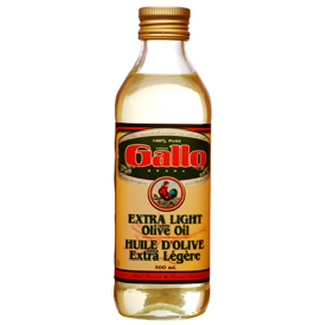 GALLO EX LIGHT OIL Bouteille en Plastique Transparent de 1 L d'Huile d'Olive à Dégustation extra Légère avec Saveur Douce et Bouchon à Vis Doré, Étiquetée en Anglais et en Français, Convient à la Cuisson et aux Vinaigrettes dans les Cuisines Canadiennes.