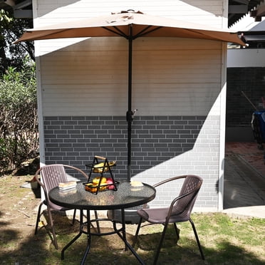 9ft Half Round Patio Umbrella with Crank and 5 Ribs, Outdoor Market Table Wall Umbrella Balcony Parasol Garden Window Sun Shade