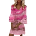 thumbnail image 2 of TIMIFIS Robes de Retour à la Maison Mode Femmes Été Décontracté Col en V Imprimé Manches 3/4 Pli Robe Mini Mode Automne pour Femmes, 2 of 7